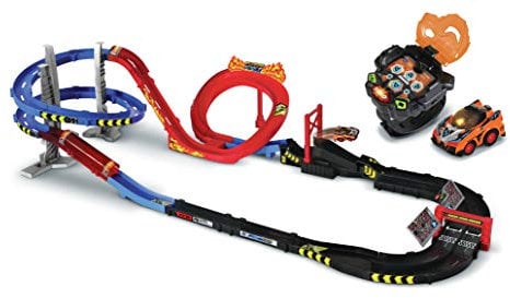VTech - Turbo Force – Méga Circuit Super Loop + Montre Voiture, Circuit Voiture Enfant avec Voiture télécommandée et Montre - Version FR