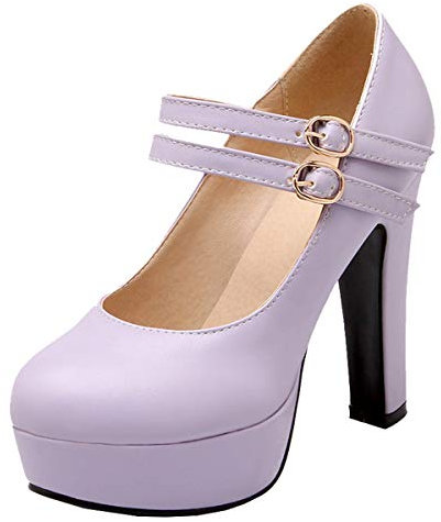 LUXMAX Scarpe con Plateau Donna Tacco Alto Mary Jane Decolte Tacco Largo con Cinturino Fibbia (Viola) - 35 EU