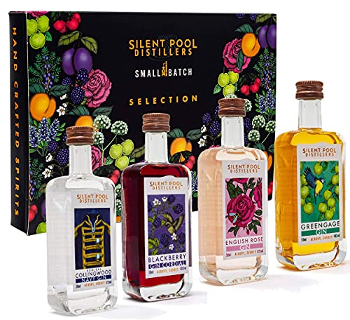 Silent Pool Distillers Gin Miniatures Gift Pack Selection - Artisanal, Handcrafted Mixed Gin & Cordial Gift Pack (4 x 5cl Bottles)