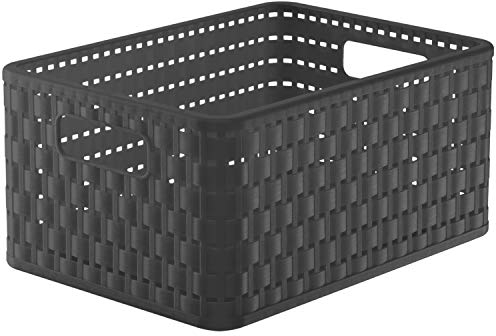 Rotho Country Aufbewahrungskiste 11l in Rattan-Optik, Kunststoff (PP) BPA-frei, anthrazit, A5+/11l (32,8 x 23,8 x 16,0 cm)