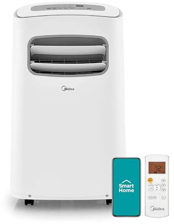 MIDEA MAP10S1CWT 3-in-1 Mobile Air Conditioner, Dehumidifier, Fan for Rooms up to 200 Square Feet Activated, 10,000 BTU DOE (5800 BTU SACC), Remote Control