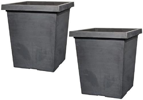 Muddy Hands 2 x 43 Litre Aged Black Large Plant Pot Outdoor Garden Flower Tree Tall Square Plastic Planter