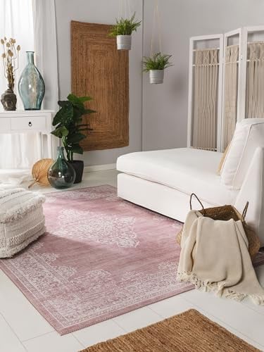 benuta Pop Teppich Laury - Rosa 120x170 cm - Kunstfaser - Rechteckig & im Style: Vintage - Pflegeleicht für Wohnzimmer Schlafzimmer
