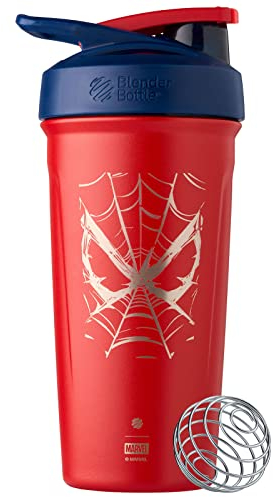 Blender Bottle Marvel Strada Cup Isolierte Edelstahl-Shakerflasche mit Drahtbesen, 680 ml, Spiderman Web