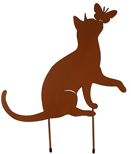 Katze Figur Edelrost Gartenstecker Gartenfiguren: Metall Rost Stecker Eisen Garten Statue Skulptur Rostige Deko Weihnachten Gartendeko Rostoptik für Landhaus Balkon Rasen Terrassen Dekoration