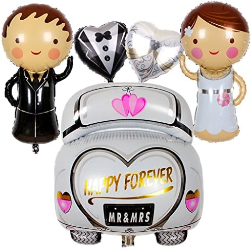 Conruich Brautpaar Folienballon, Ballon Mr and Mrs Hochzeit Dekoration, Just Married Folien-Luftballon, Hochzeitsauto Helium Ballon Brautpaar Herz Luftballon für Verlobung Hochzeitsfeier Dekoration