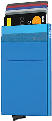 Bronzi Portafoglio Porta badge Uomo Slim - Protezione RFID Porta Carte Credito - Portacarte Mini Portatessere tascabile smart schermato (Blu)