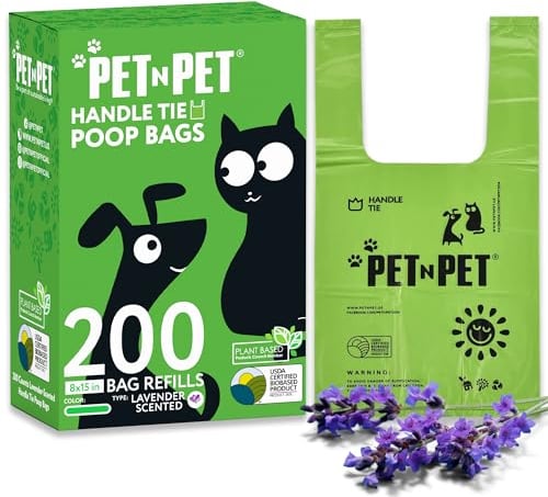 PET N PET 200 Count Poo Bags Dogs with Tie Handles USDA Certified 41 percent Biobased 8x15 Leak-Proof Scented Dog Poop Bags Rolls