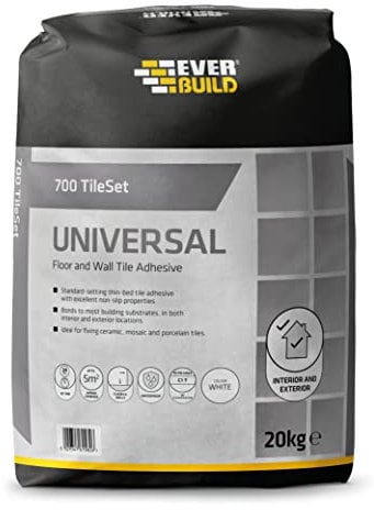 Everbuild 700 TileSet Universal Waterproof Floor and Wall Tile Adhesive, White, 20 kg