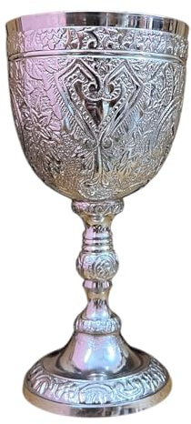 Morcomart Handmade Brass Wine Chalice Goblet – Artisanal Craftsmanship, Antique Vintage Design – Elegant Cups for Wedding, Church, Festive Events (Nickel)