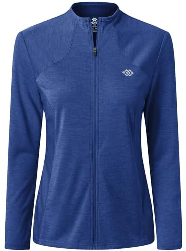 MoFiz Femme Veste de Sport Entièrement Zippée Légère Manche Longue Sweat-Shirt Fin sans Capuche Vest de Survêtement Course Randonnée Décontracté Haut Bleu M