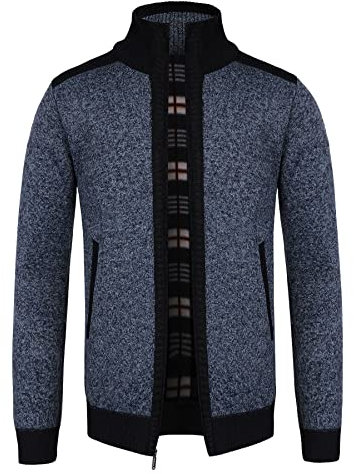 Oralidera Cardigan da Uomo Maglione Lavorato a Maglia Cappotto Invernale in Maglieria Spessa Giacca Collo in Pile Caldo Felpa Manica Lunga con Cerniera Intera, Blu, XL