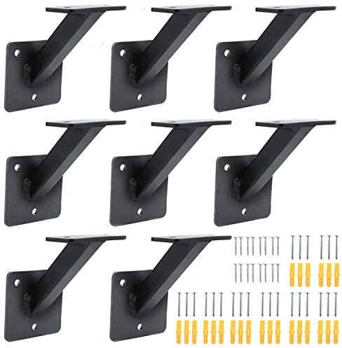 RealPlus Handlaufhalterungen für Treppenhaus, robuste Stahltreppengeländer, Halterungen, Treppengeländer, Hardware für Holz, flache quadratische Geländer, 8 Stück