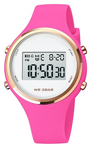 GBB Montre numérique pour femme, multifonction, étanche, montre de sport colorée pour femmes, filles, étudiantes, 1720rose rouge, Moderne
