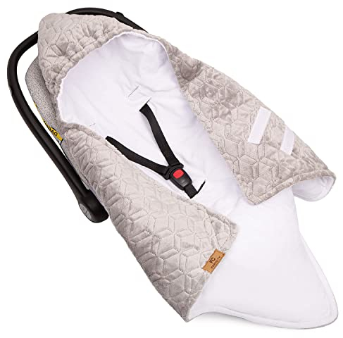 Baby Einschlagdecke Ganzjährig für Auto Kinderwagen Babyschale Neugeborene 0-9 Monate Maße 85 x 122 cm Farbe Grau Flachs [157]