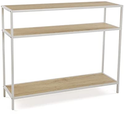 Versa Berlin Mueble Recibidor Estrecho para Entrada o Pasillo, Mesa Consola, con Estante Inferior, Medidas (Al x L x An) 80 x 30 x 100 cm, Madera y Metal, Color Marrón y Blanco