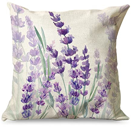 Gamoii Kissenbezüge Zierkissenbezüge Lavendel Pflanzen Lila Blumen Leinen Kissenbezug Pillowcase Sitzkissenbezüge Drucken Dekokissen Bezug mit Reißverschluss für Autos Sofa Dekor 45x45cm