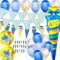 Einschulung Deko Set für Junge, Schuleinführung Schulanfang Luftballon Set mit ABC 123 Zuckertüte Motiv, Blau Golden Schulkind Wimpel Girlande, Zuckertüten Banner, Schultüte Konfetti, 3 Folienballon