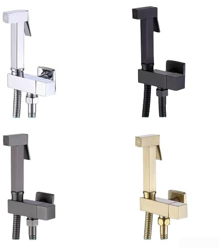 DAZZLEEX Toilet Bidet Faucet Set, Brass Stainless Steel Handheld Toilet Bidet Sprayer Set Wall-Mounted Bidet Faucet(White)