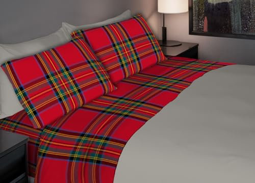BIANCHERIAWEB Bettwäsche-Set aus weichem Flanell, hergestellt in Italien, mit schottischem Weihnachtsmotiv, C.N