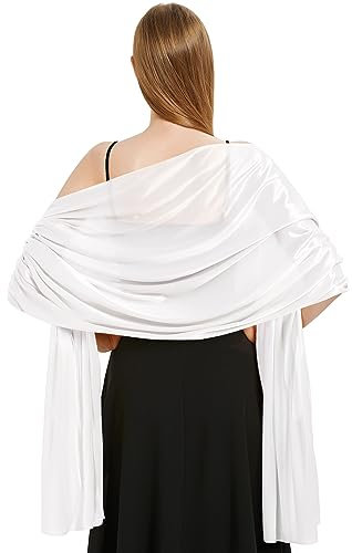 Vijamiy Satin Chiffon Stola Damen Festlich,Stola Für Abendkleid Farbenfrohe Eleganz Weicher Schultertuch Für Brautkleider、Party、Hochzeit、Geschenk(Weiß)