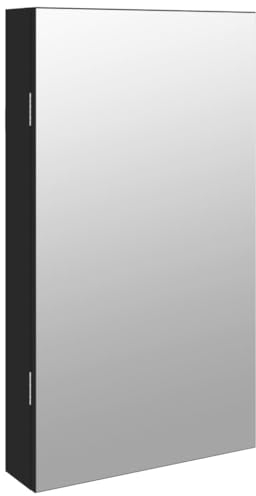 vidaXL Spiegel Schmuckschrank Wandmontage, Wandschrank mit LED Beleuchtung, Spiegelschrank mit Haken Bügeln Ablagen, Hängeschrank Kosmetikspiegel, Schwarz