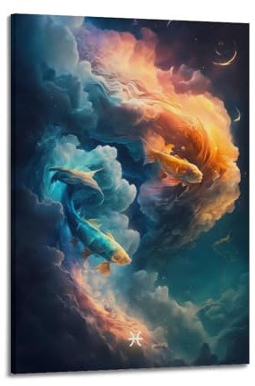 VZRSQZK Pisces Poster, dekoratives Gemälde, Leinwand, Wandposter und Kunstdruck, modernes Familienschlafzimmer-Dekor-Poster, 60 x 90 cm