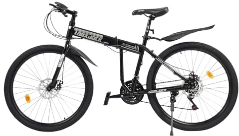 KEESUNG 26 Zoll Klapprad Fahrrad Mountainbike, 21 Gang MTB Mountainbike mit Schutzblech, Höhenverstellbarer Citybike Faltbare für Berg-, Stadt- und Andere Fahrten Geeignet/Schwarz&Weiß