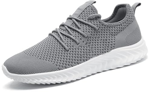 QIJGS Sneaker Herren Running Sportschuhe Laufschuhe Turnschuhe Schuhe Straßenlaufschuhe Wanderschuhe Grau Tennisschuhe Athletic Leicht Fitnesss Jogging Slip on Walking Fashion 46