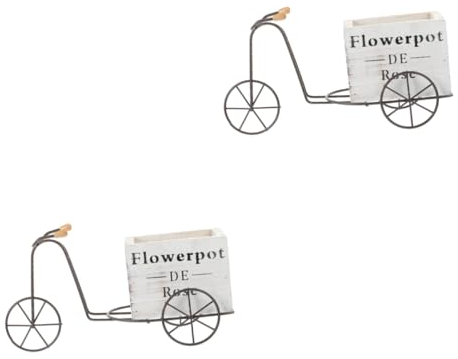 HOMSFOU Ornament 2Er-Box Fahrradständer Gartendekoration kreativer Blumentopf Schreibtischfahrrad Regaldekor Fahrradhandwerksverzierung Fahrrad pflanzenregal hölzern Dekorationen Eisen