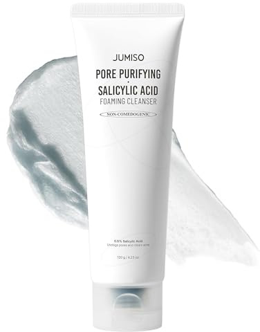JUMISO Pore-Purifying Salicylic Acid Foaming Cleanser - Korean Face Wash with 0.5% BHA Blue Clay - Oil Control Low pH Non-Comedogenic Glass Skin Texture Improvement - All Skin Types Daily Use 4.23 oz.