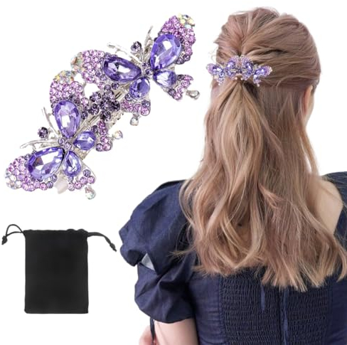 Haarspangen für Frauen Mädchen, Glitzer Haarspange mit Schmetterlings-Strasssteinen, Französische Vintage Braut Haar Accessoire, Kristall Strass Haarspangen, Elegante Haarspangen für Damen