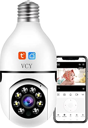 Light Bulb Security Camera, E27 WiFi Color TUYA 360 Degree Pan/Tilt Panoramic IP Camera, 5GHz 1080P Smart Home Surveillance Kids Cam with Motion Detection Alarm Night Vision Two Way Talk Indoor Pet