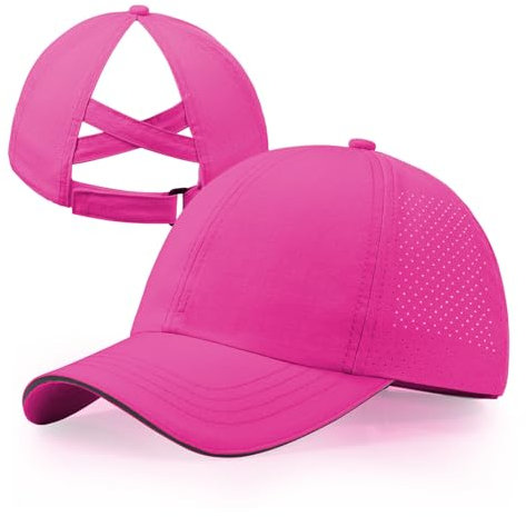 CHUANGLI Mädchen-Hut mit überkreuztem Pferdeschwanz, reflektierend, leicht, Baseballkappe für Kinder, schnell trocknend, Netzstoff, Sportmütze für Alter 7–12 Jahre, rose, Einheitsgröße