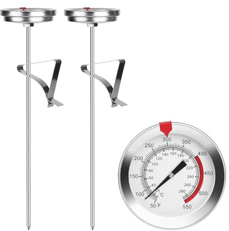 SUPAWAY 2 Thermometer mit Clip Ablesbarem Frittierthermometer Milch Edelstahl 20 cm Lang Fleischthermometer Kochen, Fleisch-Thermometer 20~280°C für Küche Friteuse BBQ Steak Küchenwerkzeug