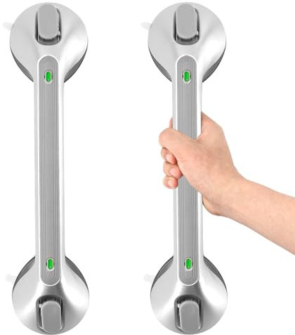 Newthinking Longues barres d'appui à ventouse pour salle de bain, poignée de douche à ventouse de 40,6 cm avec indicateur, poignée de sécurité à ventouse portable, aide à la mobilité pour personnes