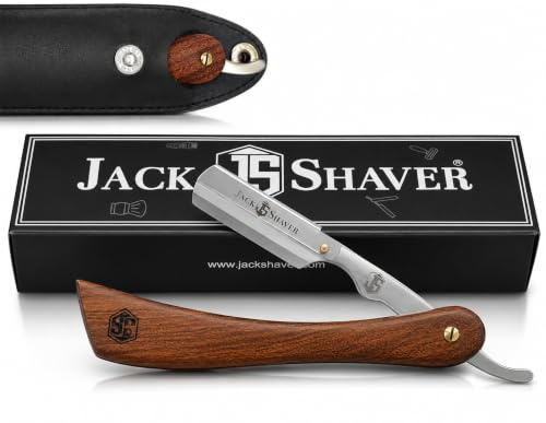 Jack Shaver® Cut Throat Razors Kit, Wooded Genic Rose Wood Straight Razor, Professional Barber Premium Quality Straight Edge Moustache & Beard Shaving Razor (Silver)