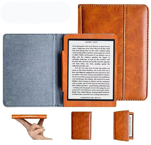 Étui en cuir pour liseuse Kobo Nia 6 (version 2020) - Ultra fin et léger - Étui portefeuille en cuir avec fonction veille/réveil automatique - Marron