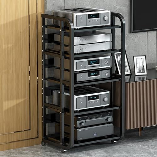 Mueble Equipo Hifi Estante De Almacenamiento Con Ruedas Para Consola De Videojuegos, Soporte Para Medios Audiovisuales De 3, 4 Y 5 Niveles, Gabinete Para Componentes De Audio Para Sala Estar, Aula((43