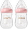 Oberni Babyflaschen aus Glas mit Silikon Sauger Größe 1, Milchflasche Weiter Öffnung, Babyflasche mit Anti-Colic-Ventil für Neugeborene Babys ab 0+ Monate, 150ml, Rosa, 2 Stück