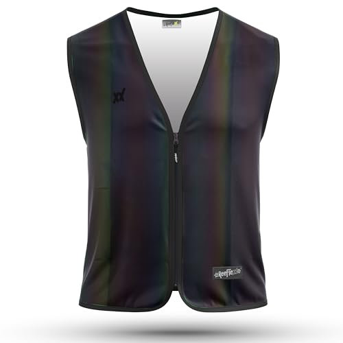 REEFLEXX Black Rainbow – Stylische Warnweste, unauffällig am Tag, reflektierend in Regenbogenfarben bei Nacht. Ideal für Radfahrer, Jogger & Fußgänger! (Black Rainbow, Damen, XL)