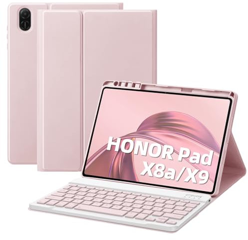 Bettdow Funda con Teclado para Honor Pad X8a 11 2024, Español Ñ Desmontable Teclado con Funda Protectora para Honor Pad X8a Tablet 11 Pulgadas 2024, Rosa