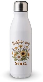 MAXIKIWI - Borraccia a parete singola con tappo a vite, in alluminio leggero non isolato, senza BPA, a prova di perdite, motivo floreale vintage, 1394111-500 ml