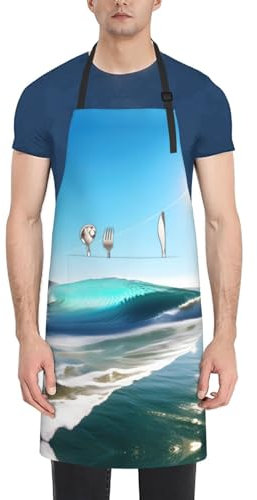 Clear Sky Wave Beach Erwachsene Taschenschürze Oxford Tuch Küchenschürze Kochen Malen und mehr, Schwarz, Einheitsgröße
