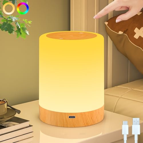 Suolita Night Light Baby Touch Lamps Bedside, Dimmable LED Kids Night Light with RGB Changing, Timer, Memory, USB Rechargeable, Plastic, Multi-Color
