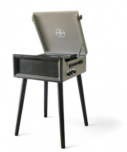 Steepletone Retro Record player with Legs, SRP1R XP, 3 Speed Record Player, FM Radio & Bluetooth Plyaback, Vinyl Record Player (GREY)