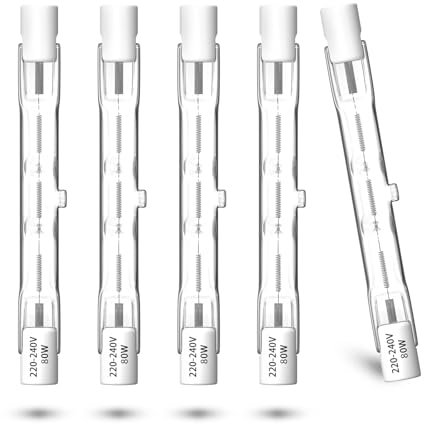 DoRight Lampadina Alogena 80W R7S 78mm Bianco Caldo 2800K Dimmerabile Proiettore Lineare a Doppia Estremità Tipo J Lampada 1390lm Lampadina Alogena R7S J78 per Lavoro, Sicurezza (Confezione da 5)