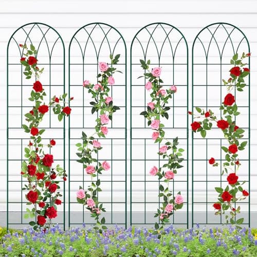 SUNYRISY Rankgitter Metall 4er Set, 150 cm hoch Garten Rankhilfe Spalier Rosengitter für Kletterpflanzen Blume Topfpflanzen Traube Gemüse