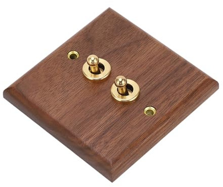 Double Toggle Switch, Walnut Wood Wall Mount Panel with Brass Screw for Electrical Socket