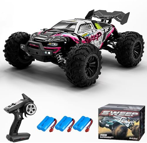 Teeggi Ferngesteuertes Auto für Erwachsene 70km/h, Bürstenloser Motor RC Hohe Geschwindigkeit Offroad Drift Rennauto, 4WD Off Road Race Buggy, 3 Batterien 16101Pro(Rot)